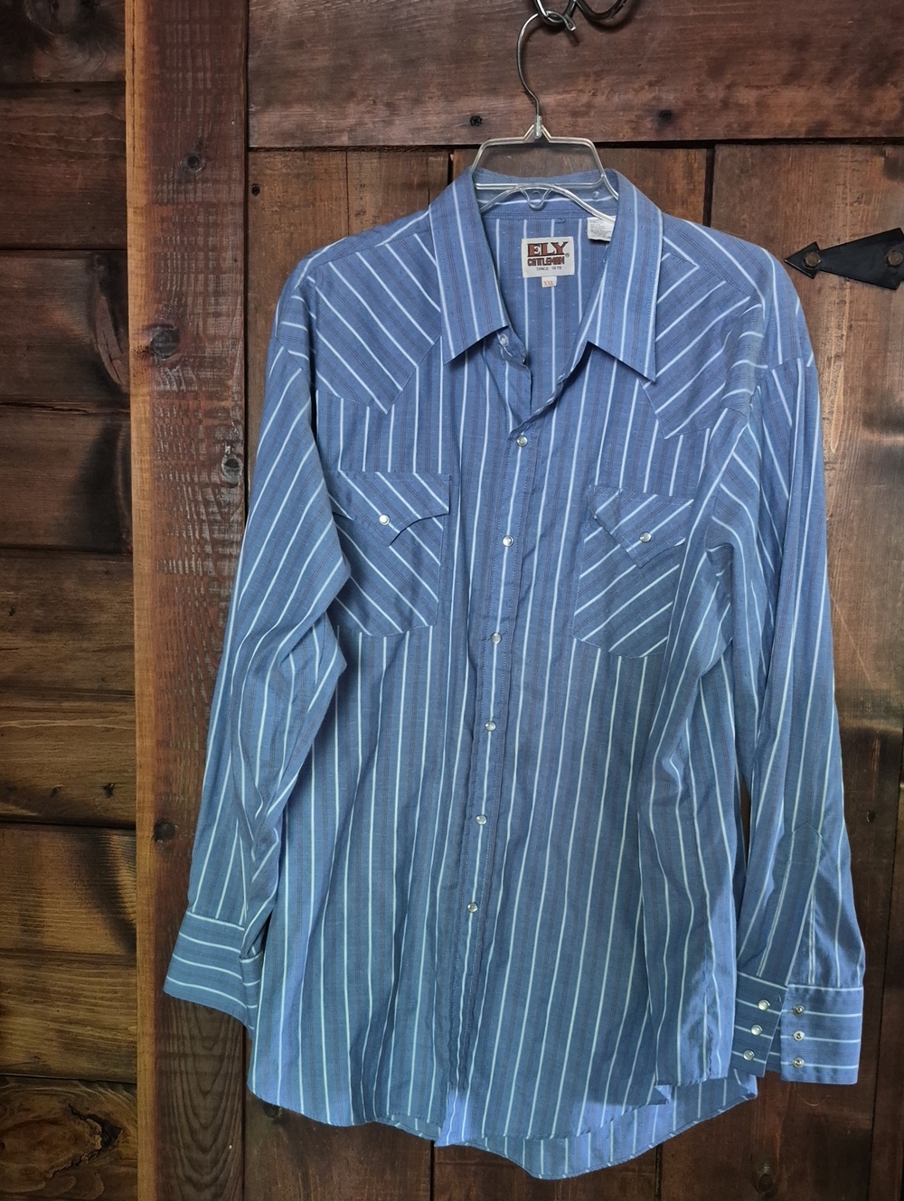 ELY Cattleman Blue and White Vertical Stripe Button-Down Shirt